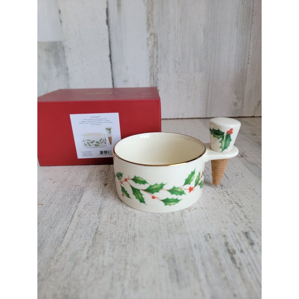 Lenox Holiday Wine coaster stopper set‎ mistletoe Xmas Decor home